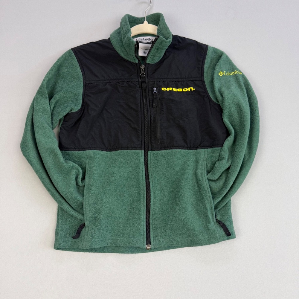 Columbia Oregon Ducks Youth Fleece Jacket Green Black Full Zip Size 10/12 M